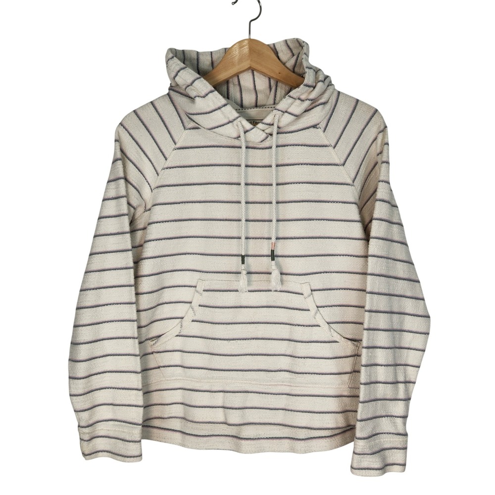 Fat Face Striped Pullover Hoodie Cream Blue Striped Womens Size S Raglan Sleeve